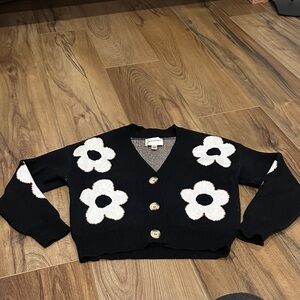 Black Floral Cardigan Sweater